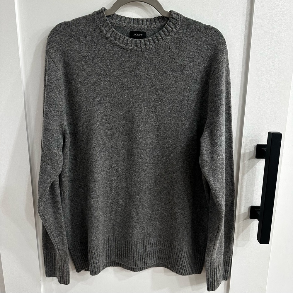 J Crew Mens L Gray Merino Wool Blend Knit Crewneck Sweater Holiday 2020